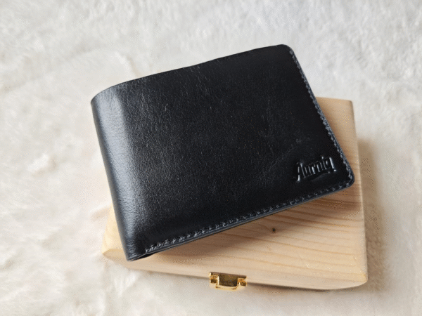 Genuine Cow Leather Wallet for Men (Black) | Premium Minimal Wallet with Wooden Gift Box – Aurniq - Image 1
